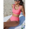 image:imageANRABESS Women Two Piece Bikini Sets High Waist Square Neck Swimsuits Ribbed Textured Comfy Bathing SuitsBeach Swim WearCoral Pink