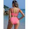 image:imageANRABESS Women Two Piece Bikini Sets High Waist Square Neck Swimsuits Ribbed Textured Comfy Bathing SuitsBeach Swim WearCoral Pink