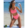 image:imageANRABESS Women Two Piece Bikini Sets High Waist Square Neck Swimsuits Ribbed Textured Comfy Bathing SuitsBeach Swim WearCoral Pink