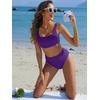 image:imageANRABESS Women Two Piece Bikini Sets High Waist Square Neck Swimsuits Ribbed Textured Comfy Bathing SuitsBeach Swim WearDark Purple