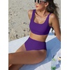 image:imageANRABESS Women Two Piece Bikini Sets High Waist Square Neck Swimsuits Ribbed Textured Comfy Bathing SuitsBeach Swim WearDark Purple