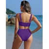 image:imageANRABESS Women Two Piece Bikini Sets High Waist Square Neck Swimsuits Ribbed Textured Comfy Bathing SuitsBeach Swim WearDark Purple