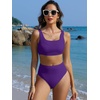 image:imageANRABESS Women Two Piece Bikini Sets High Waist Square Neck Swimsuits Ribbed Textured Comfy Bathing SuitsBeach Swim WearDark Purple
