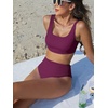 image:imageANRABESS Women Two Piece Bikini Sets High Waist Square Neck Swimsuits Ribbed Textured Comfy Bathing SuitsBeach Swim WearFuchsia