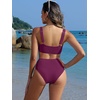 image:imageANRABESS Women Two Piece Bikini Sets High Waist Square Neck Swimsuits Ribbed Textured Comfy Bathing SuitsBeach Swim WearFuchsia