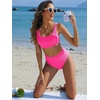 image:imageANRABESS Women Two Piece Bikini Sets High Waist Square Neck Swimsuits Ribbed Textured Comfy Bathing SuitsBeach Swim WearHot Pink