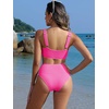 image:imageANRABESS Women Two Piece Bikini Sets High Waist Square Neck Swimsuits Ribbed Textured Comfy Bathing SuitsBeach Swim WearHot Pink