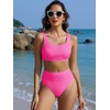image:imageANRABESS Women Two Piece Bikini Sets High Waist Square Neck Swimsuits Ribbed Textured Comfy Bathing SuitsBeach Swim WearHot Pink