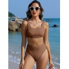 image:imageANRABESS Women Two Piece Bikini Sets High Waist Square Neck Swimsuits Ribbed Textured Comfy Bathing SuitsBeach Swim WearLight Brown