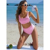 image:imageANRABESS Women Two Piece Bikini Sets High Waist Square Neck Swimsuits Ribbed Textured Comfy Bathing SuitsBeach Swim WearLight Pink