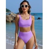 image:imageANRABESS Women Two Piece Bikini Sets High Waist Square Neck Swimsuits Ribbed Textured Comfy Bathing SuitsBeach Swim WearLight Purple