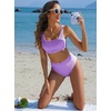 image:imageANRABESS Women Two Piece Bikini Sets High Waist Square Neck Swimsuits Ribbed Textured Comfy Bathing SuitsBeach Swim WearLight Purple