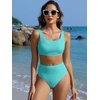 image:imageANRABESS Women Two Piece Bikini Sets High Waist Square Neck Swimsuits Ribbed Textured Comfy Bathing SuitsBeach Swim WearMint Blue