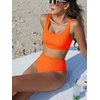 image:imageANRABESS Women Two Piece Bikini Sets High Waist Square Neck Swimsuits Ribbed Textured Comfy Bathing SuitsBeach Swim WearNeon Orange