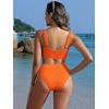 image:imageANRABESS Women Two Piece Bikini Sets High Waist Square Neck Swimsuits Ribbed Textured Comfy Bathing SuitsBeach Swim WearNeon Orange
