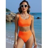 image:imageANRABESS Women Two Piece Bikini Sets High Waist Square Neck Swimsuits Ribbed Textured Comfy Bathing SuitsBeach Swim WearNeon Orange