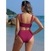 image:imageANRABESS Women Two Piece Bikini Sets High Waist Square Neck Swimsuits Ribbed Textured Comfy Bathing SuitsBeach Swim WearPurple Red