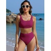 image:imageANRABESS Women Two Piece Bikini Sets High Waist Square Neck Swimsuits Ribbed Textured Comfy Bathing SuitsBeach Swim WearPurple Red