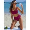 image:imageANRABESS Women Two Piece Bikini Sets High Waist Square Neck Swimsuits Ribbed Textured Comfy Bathing SuitsBeach Swim WearPurple Red