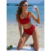 image:imageANRABESS Women Two Piece Bikini Sets High Waist Square Neck Swimsuits Ribbed Textured Comfy Bathing SuitsBeach Swim WearRed