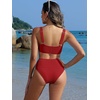 image:imageANRABESS Women Two Piece Bikini Sets High Waist Square Neck Swimsuits Ribbed Textured Comfy Bathing SuitsBeach Swim WearRed