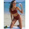 image:imageANRABESS Women Two Piece Bikini Sets High Waist Square Neck Swimsuits Ribbed Textured Comfy Bathing SuitsBeach Swim WearRed Brown