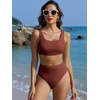 image:imageANRABESS Women Two Piece Bikini Sets High Waist Square Neck Swimsuits Ribbed Textured Comfy Bathing SuitsBeach Swim WearRed Brown