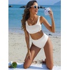 image:imageANRABESS Women Two Piece Bikini Sets High Waist Square Neck Swimsuits Ribbed Textured Comfy Bathing SuitsBeach Swim WearWhite