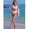 image:imageANRABESS Women Two Piece Bikini Sets High Waist Square Neck Swimsuits Ribbed Textured Comfy Bathing SuitsBeach Swim WearWhite