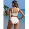 image:imageANRABESS Women Two Piece Bikini Sets High Waist Square Neck Swimsuits Ribbed Textured Comfy Bathing SuitsBeach Swim WearWhite