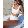 image:imageANRABESS Women Two Piece Bikini Sets High Waist Square Neck Swimsuits Ribbed Textured Comfy Bathing SuitsBeach Swim WearWhite