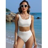 image:imageANRABESS Women Two Piece Bikini Sets High Waist Square Neck Swimsuits Ribbed Textured Comfy Bathing SuitsBeach Swim WearWhite