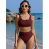 image:imageANRABESS Women Two Piece Bikini Sets High Waist Square Neck Swimsuits Ribbed Textured Comfy Bathing SuitsBeach Swim WearWine Red