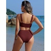 image:imageANRABESS Women Two Piece Bikini Sets High Waist Square Neck Swimsuits Ribbed Textured Comfy Bathing SuitsBeach Swim WearWine Red