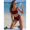 image:imageANRABESS Women Two Piece Bikini Sets High Waist Square Neck Swimsuits Ribbed Textured Comfy Bathing SuitsBeach Swim WearWine Red