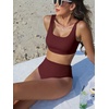 image:imageANRABESS Women Two Piece Bikini Sets High Waist Square Neck Swimsuits Ribbed Textured Comfy Bathing SuitsBeach Swim WearWine Red