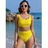 image:imageANRABESS Women Two Piece Bikini Sets High Waist Square Neck Swimsuits Ribbed Textured Comfy Bathing SuitsBeach Swim WearYellow