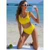 image:imageANRABESS Women Two Piece Bikini Sets High Waist Square Neck Swimsuits Ribbed Textured Comfy Bathing SuitsBeach Swim WearYellow