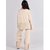image:imageANRABESS Womens 2 Piece Outfits Oversized Knit Sweater Set Wide Leg Pant Cozy Lounge Matching Pajama Sets 2026 Trendy ClothesApricot
