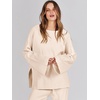 image:imageANRABESS Womens 2 Piece Outfits Oversized Knit Sweater Set Wide Leg Pant Cozy Lounge Matching Pajama Sets 2026 Trendy ClothesApricot