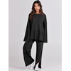 image:imageANRABESS Womens 2 Piece Outfits Oversized Knit Sweater Set Wide Leg Pant Cozy Lounge Matching Pajama Sets 2026 Trendy ClothesBlack