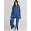 image:imageANRABESS Womens 2 Piece Outfits Oversized Knit Sweater Set Wide Leg Pant Cozy Lounge Matching Pajama Sets 2026 Trendy ClothesBlue