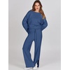 image:imageANRABESS Womens 2 Piece Outfits Oversized Knit Sweater Set Wide Leg Pant Cozy Lounge Matching Pajama Sets 2026 Trendy ClothesBlue