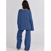 image:imageANRABESS Womens 2 Piece Outfits Oversized Knit Sweater Set Wide Leg Pant Cozy Lounge Matching Pajama Sets 2026 Trendy ClothesBlue