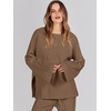 image:imageANRABESS Womens 2 Piece Outfits Oversized Knit Sweater Set Wide Leg Pant Cozy Lounge Matching Pajama Sets 2026 Trendy ClothesBrown