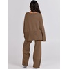 image:imageANRABESS Womens 2 Piece Outfits Oversized Knit Sweater Set Wide Leg Pant Cozy Lounge Matching Pajama Sets 2026 Trendy ClothesBrown