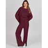 image:imageANRABESS Womens 2 Piece Outfits Oversized Knit Sweater Set Wide Leg Pant Cozy Lounge Matching Pajama Sets 2026 Trendy ClothesBurgundy