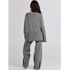 image:imageANRABESS Womens 2 Piece Outfits Oversized Knit Sweater Set Wide Leg Pant Cozy Lounge Matching Pajama Sets 2026 Trendy ClothesGray