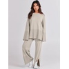 image:imageANRABESS Womens 2 Piece Outfits Oversized Knit Sweater Set Wide Leg Pant Cozy Lounge Matching Pajama Sets 2026 Trendy ClothesGrey Apricot