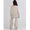 image:imageANRABESS Womens 2 Piece Outfits Oversized Knit Sweater Set Wide Leg Pant Cozy Lounge Matching Pajama Sets 2026 Trendy ClothesGrey Apricot